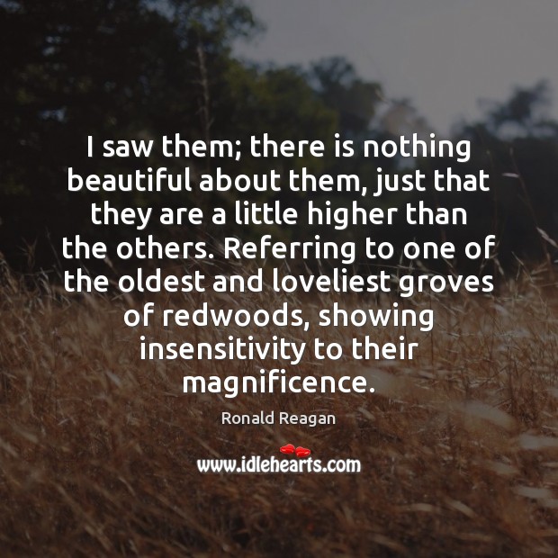 I saw them; there is nothing beautiful about them, just that they Ronald Reagan Picture Quote