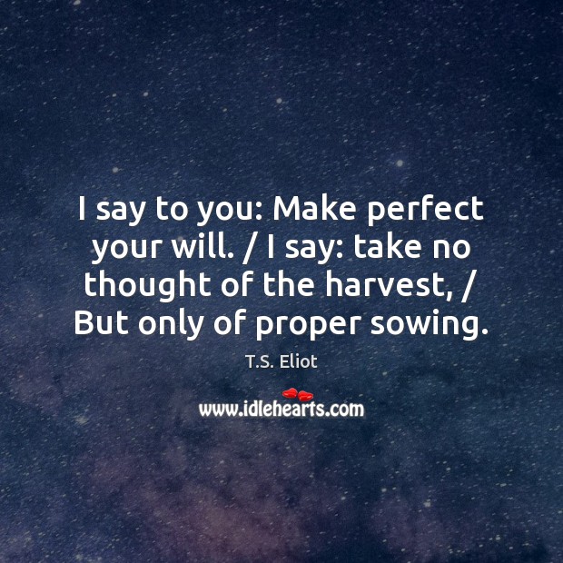 I say to you: Make perfect your will. / I say: take no T.S. Eliot Picture Quote
