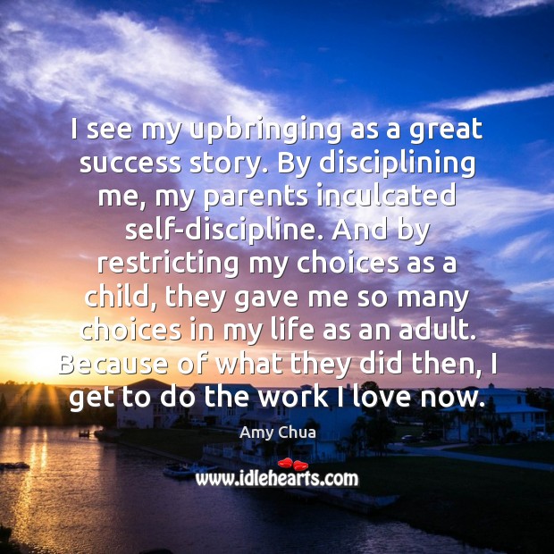 I see my upbringing as a great success story. By disciplining me, Amy Chua Picture Quote
