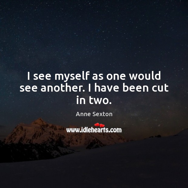 I see myself as one would see another. I have been cut in two. Anne Sexton Picture Quote