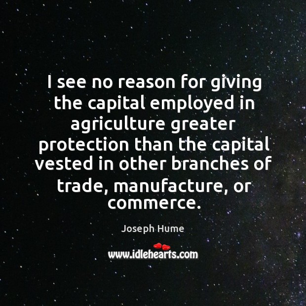 I see no reason for giving the capital employed in agriculture greater protection than Joseph Hume Picture Quote