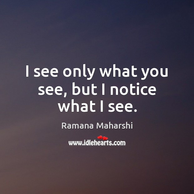I see only what you see, but I notice what I see. Ramana Maharshi Picture Quote