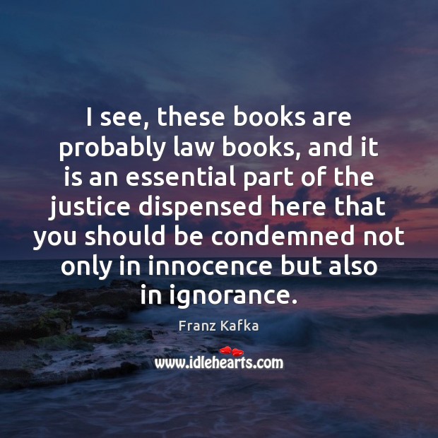 I see, these books are probably law books, and it is an Franz Kafka Picture Quote