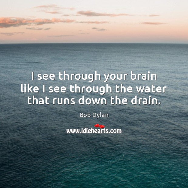 I see through your brain like I see through the water that runs down the drain. Bob Dylan Picture Quote
