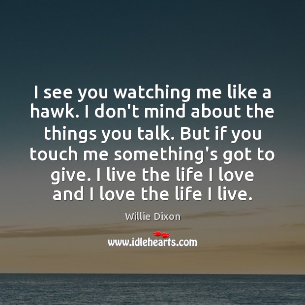 I see you watching me like a hawk. I don’t mind about Willie Dixon Picture Quote
