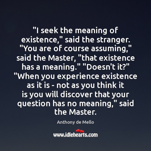 “I seek the meaning of existence,” said the stranger. “You are of Anthony de Mello Picture Quote