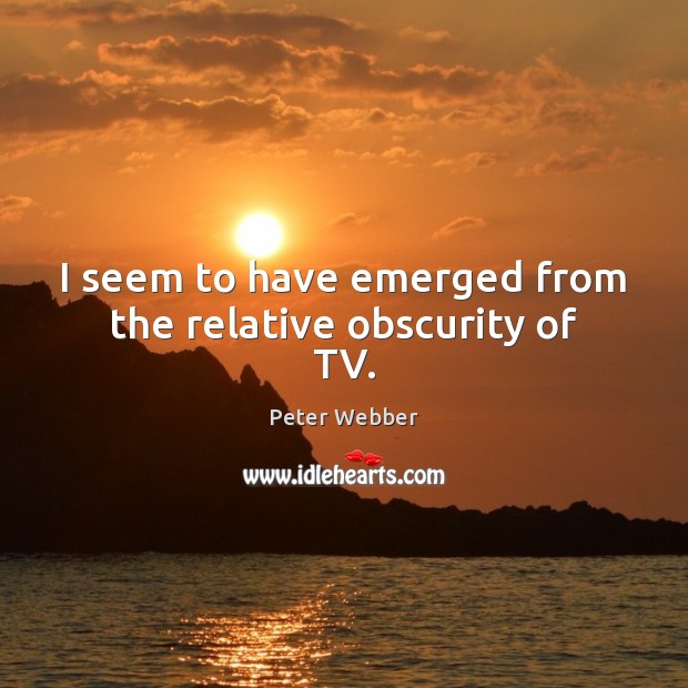 I seem to have emerged from the relative obscurity of TV. Peter Webber Picture Quote