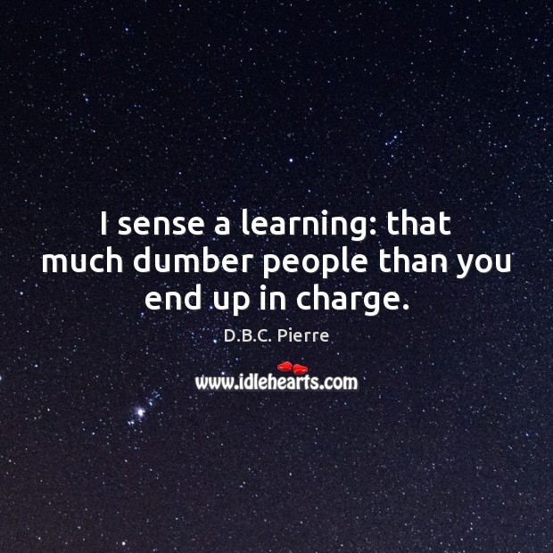 I sense a learning: that much dumber people than you end up in charge. D.B.C. Pierre Picture Quote