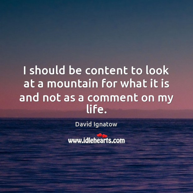 I should be content to look at a mountain for what it is and not as a comment on my life. David Ignatow Picture Quote
