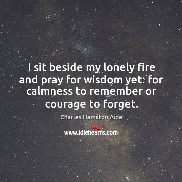 I sit beside my lonely fire and pray for wisdom yet: for calmness to remember or courage to forget. Image