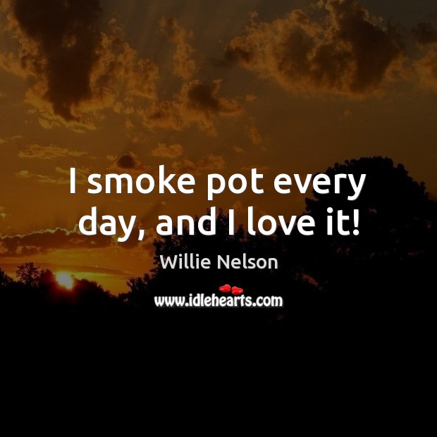 I smoke pot every day, and I love it! Willie Nelson Picture Quote