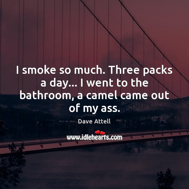 I smoke so much. Three packs a day… I went to the bathroom, a camel came out of my ass. Dave Attell Picture Quote