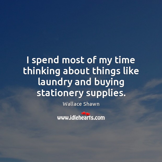 I spend most of my time thinking about things like laundry and buying stationery supplies. Wallace Shawn Picture Quote