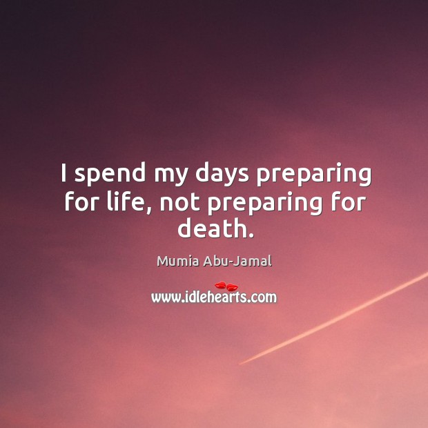 I spend my days preparing for life, not preparing for death. Mumia Abu-Jamal Picture Quote