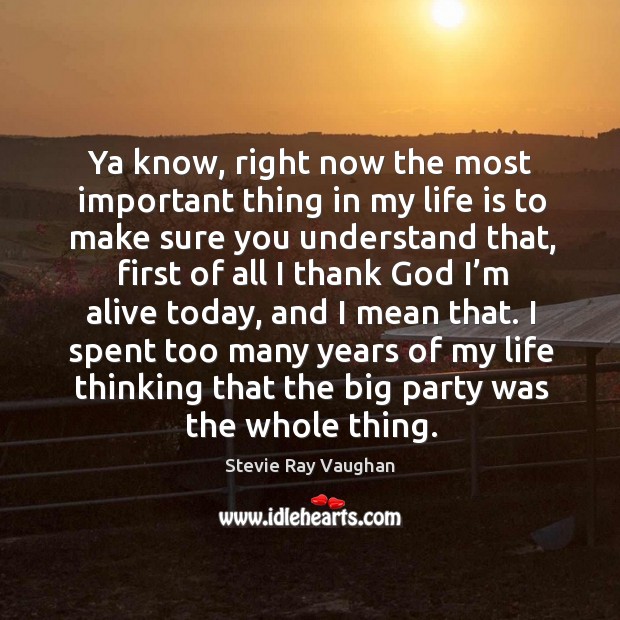 I spent too many years of my life thinking that the big party was the whole thing. Stevie Ray Vaughan Picture Quote