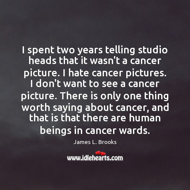 I spent two years telling studio heads that it wasn’t a cancer James L. Brooks Picture Quote