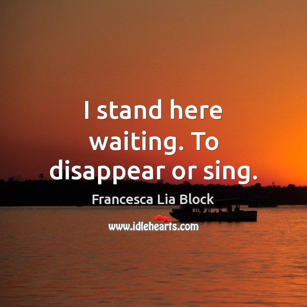 I stand here waiting. To disappear or sing. Image