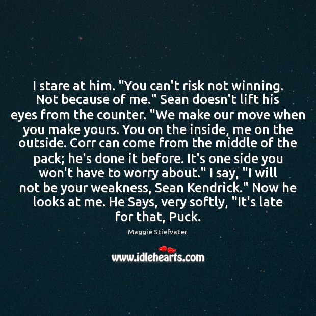 I stare at him. “You can’t risk not winning. Not because of Maggie Stiefvater Picture Quote