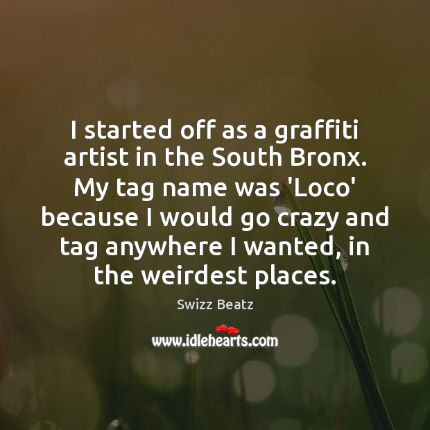 I started off as a graffiti artist in the South Bronx. My Swizz Beatz Picture Quote