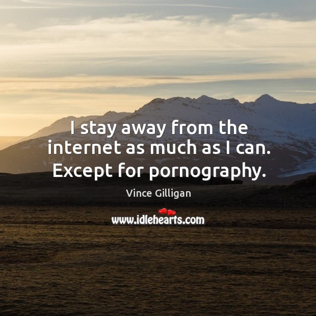 I stay away from the internet as much as I can. Except for pornography. Vince Gilligan Picture Quote