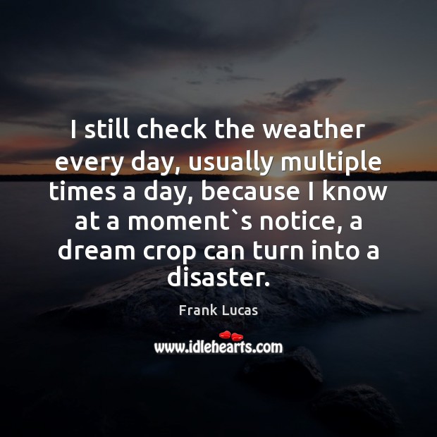 I still check the weather every day, usually multiple times a day, Frank Lucas Picture Quote