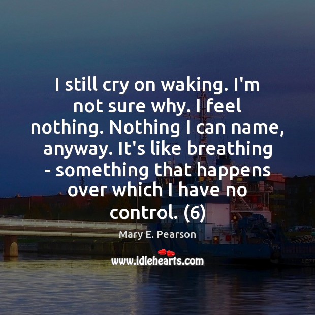 I still cry on waking. I’m not sure why. I feel nothing. Mary E. Pearson Picture Quote