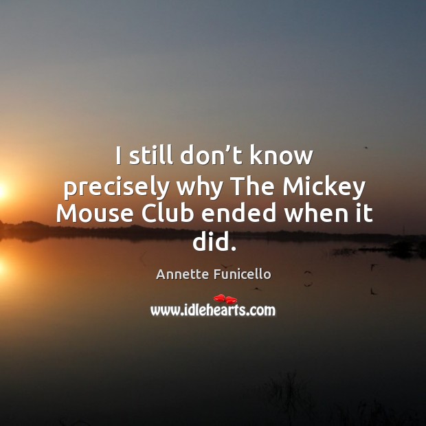 I still don’t know precisely why the mickey mouse club ended when it did. Annette Funicello Picture Quote