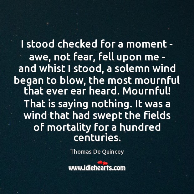 I stood checked for a moment – awe, not fear, fell upon Thomas De Quincey Picture Quote