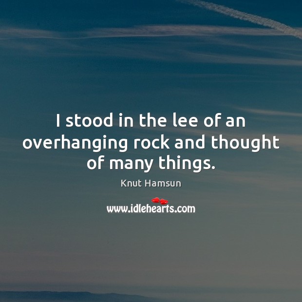 I stood in the lee of an overhanging rock and thought of many things. Knut Hamsun Picture Quote