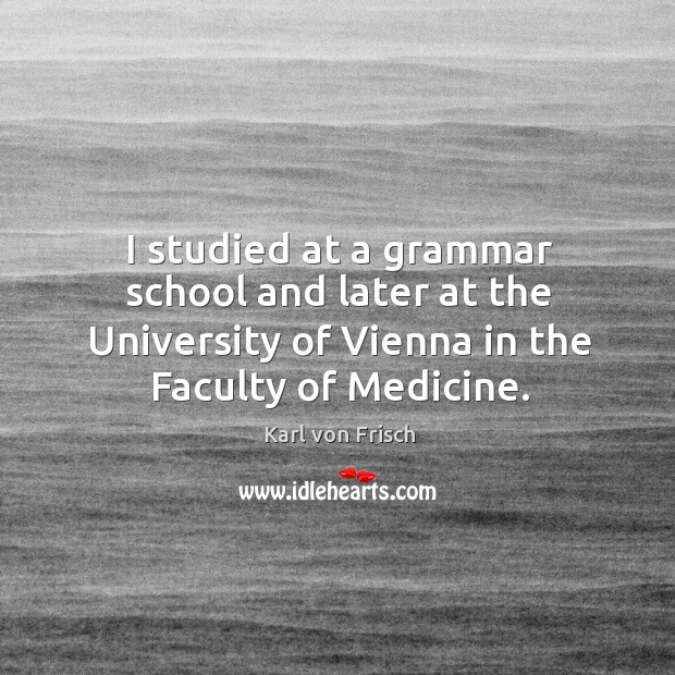 I studied at a grammar school and later at the university of vienna in the faculty of medicine. Karl von Frisch Picture Quote