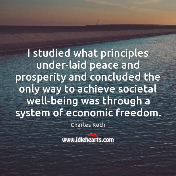 I studied what principles under-laid peace and prosperity and concluded the only Charles Koch Picture Quote
