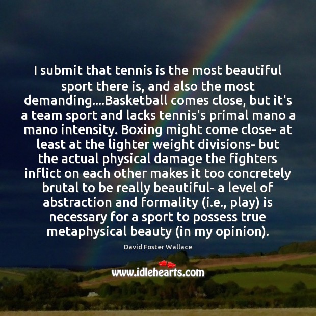 I submit that tennis is the most beautiful sport there is, and David Foster Wallace Picture Quote