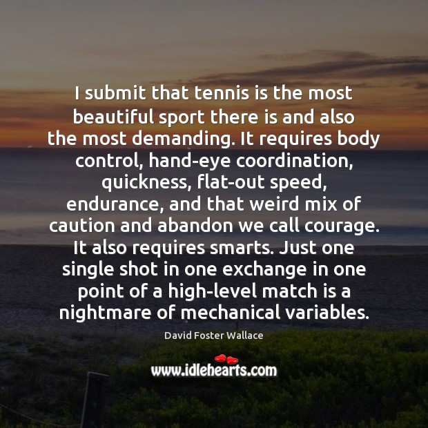 I submit that tennis is the most beautiful sport there is and David Foster Wallace Picture Quote