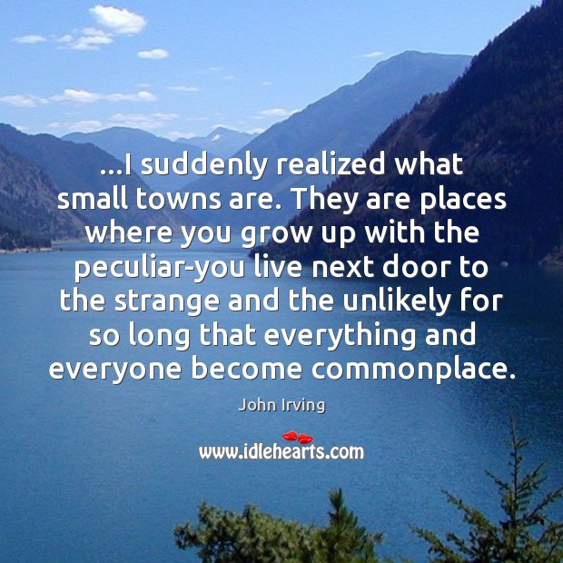 …I suddenly realized what small towns are. They are places where you John Irving Picture Quote
