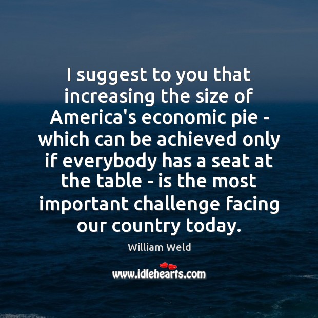 I suggest to you that increasing the size of America’s economic pie William Weld Picture Quote