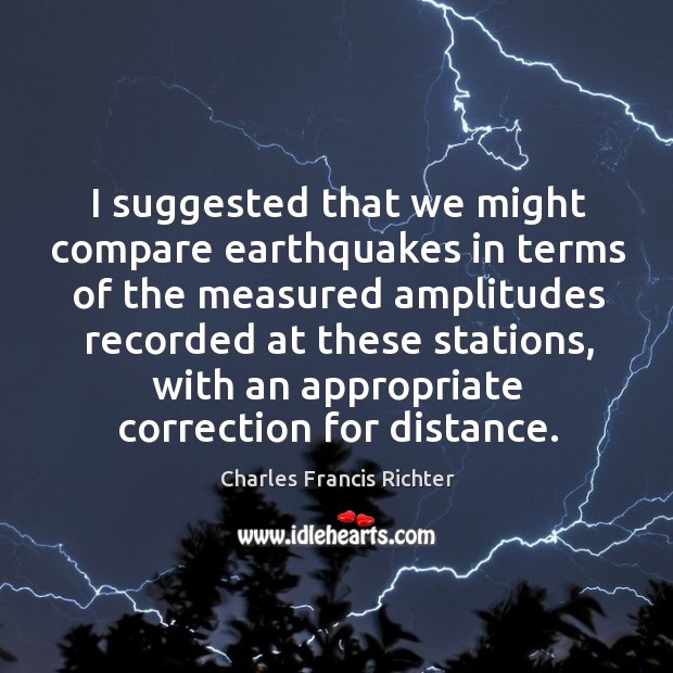 I suggested that we might compare earthquakes in terms of the measured amplitudes Image