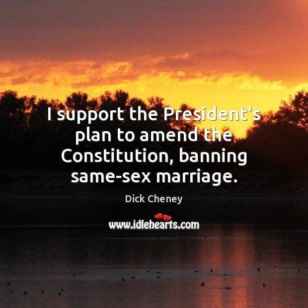 I support the President’s plan to amend the Constitution, banning same-sex marriage. Dick Cheney Picture Quote