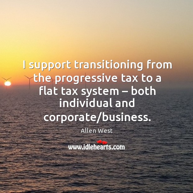 I support transitioning from the progressive tax to a flat tax system – both individual and corporate/business. Image