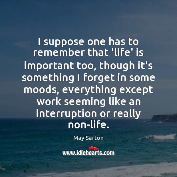 I suppose one has to remember that ‘life’ is important too, though May Sarton Picture Quote