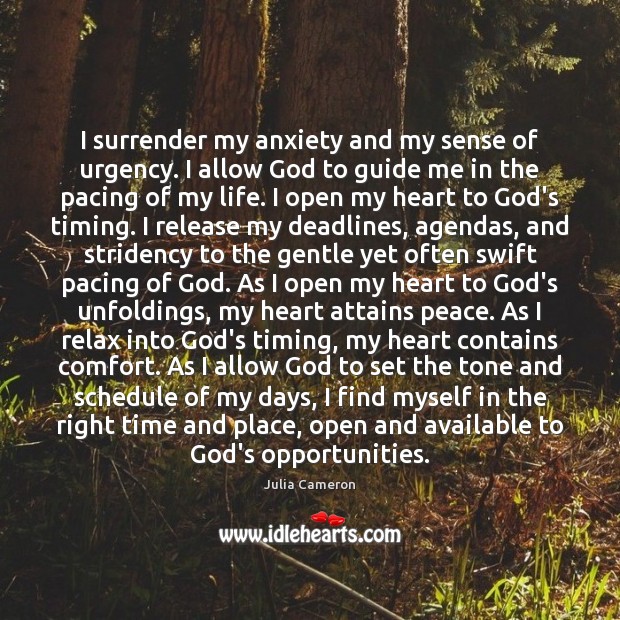 I surrender my anxiety and my sense of urgency. I allow God Julia Cameron Picture Quote