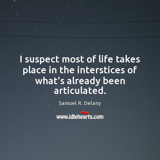 I suspect most of life takes place in the interstices of what’s already been articulated. Samuel R. Delany Picture Quote