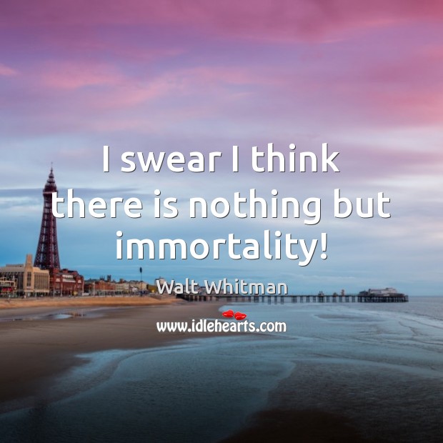 I swear I think there is nothing but immortality! Walt Whitman Picture Quote