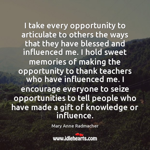I take every opportunity to articulate to others the ways that they Mary Anne Radmacher Picture Quote