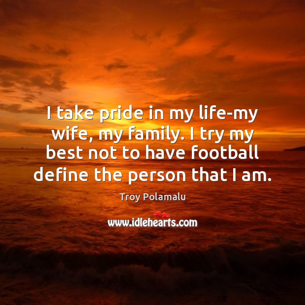 I take pride in my life-my wife, my family. I try my Troy Polamalu Picture Quote