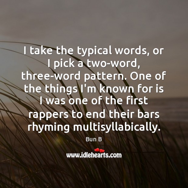 I take the typical words, or I pick a two-word, three-word pattern. Bun B Picture Quote