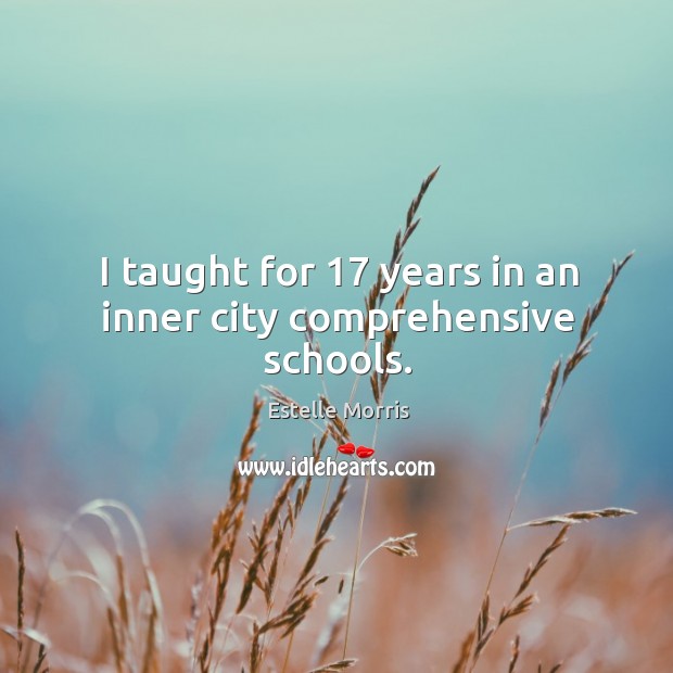 I taught for 17 years in an inner city comprehensive schools. Estelle Morris Picture Quote
