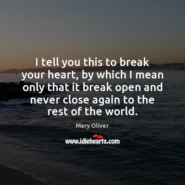 I tell you this to break your heart, by which I mean Mary Oliver Picture Quote