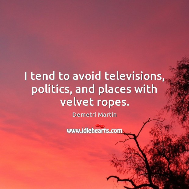 I tend to avoid televisions, politics, and places with velvet ropes. Demetri Martin Picture Quote
