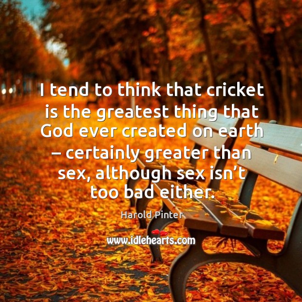 I tend to think that cricket is the greatest thing that God ever created on earth Harold Pinter Picture Quote