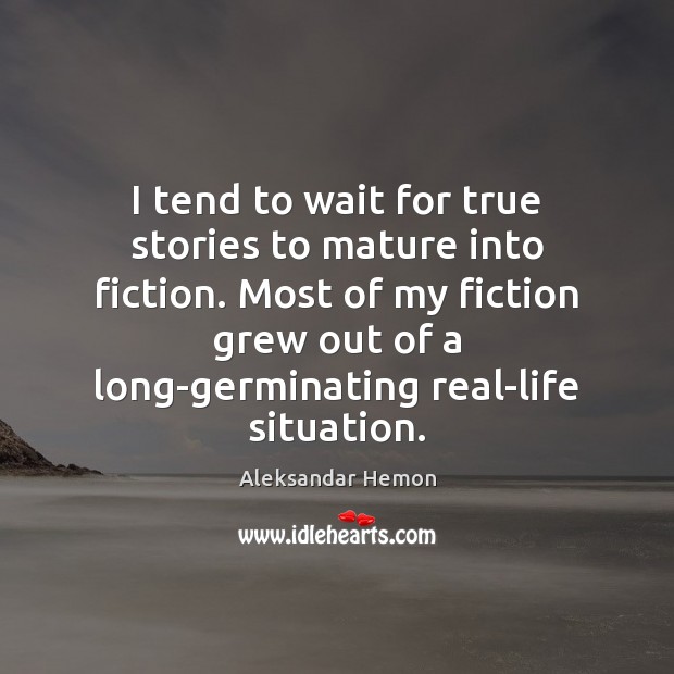 I tend to wait for true stories to mature into fiction. Most Aleksandar Hemon Picture Quote